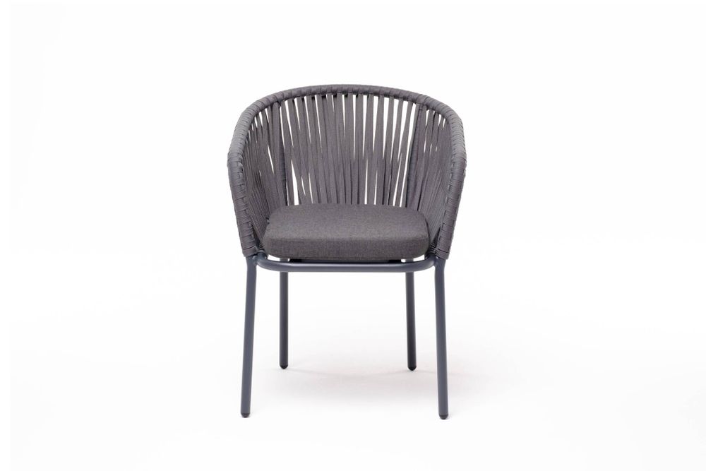"Бордо" стул плетеный из роупа, каркас алюминий темно-серый (RAL7024) муар, роуп серый 15мм, ткань темно-серая 027