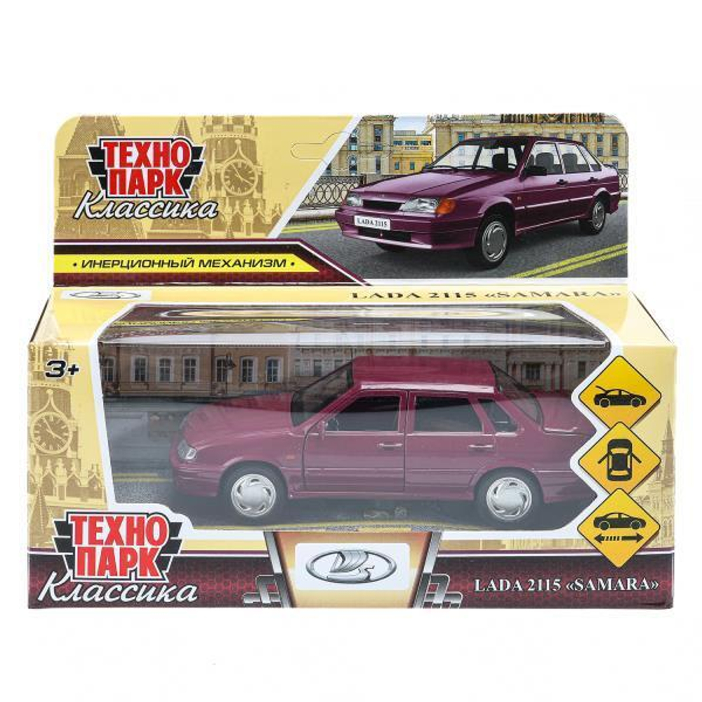 Модель ин. мет. "ВАЗ-2115 Самара" 12см. двери, вишневый, коробка 2115-12-CRY (Технопарк)