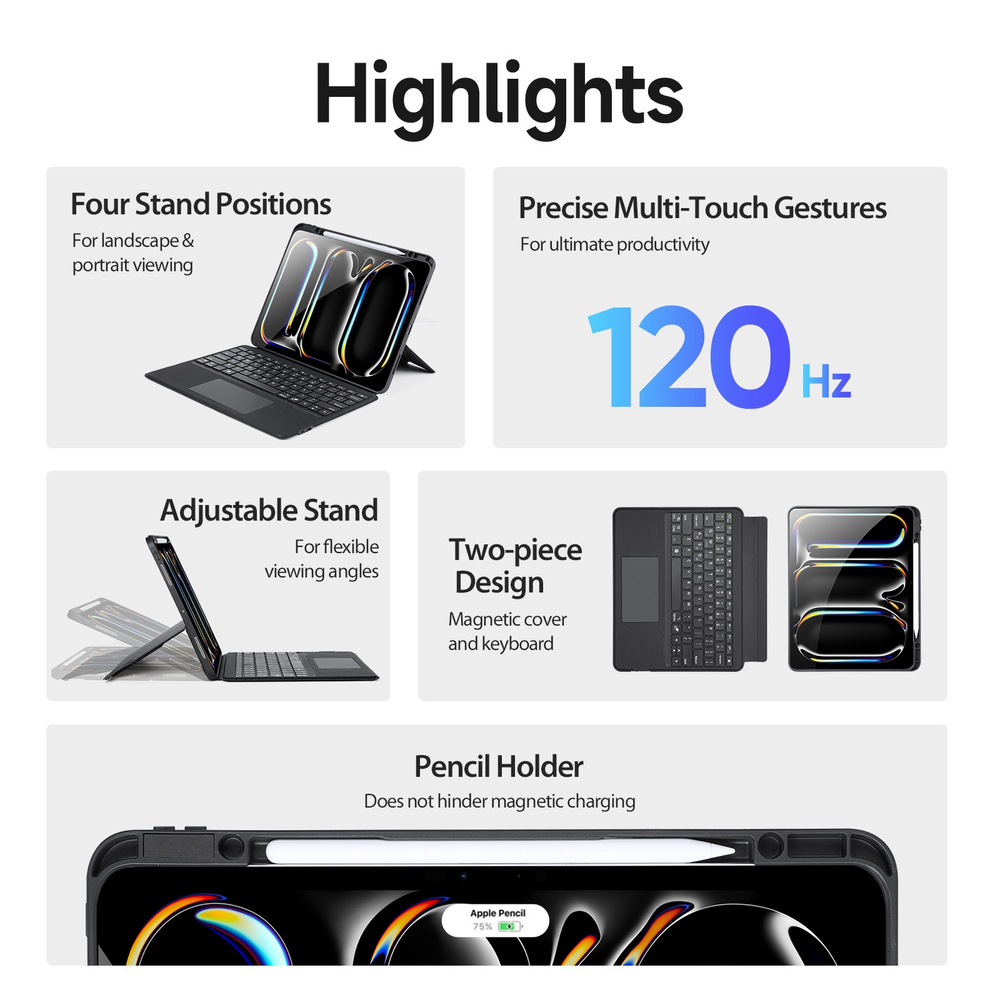 Чехол подставка с клавиатурой (RUS) от Dux Ducis для планшета iPad Pro 13 (2024-), серия DK Series Keyboard, русская клавиатура с подсветкой