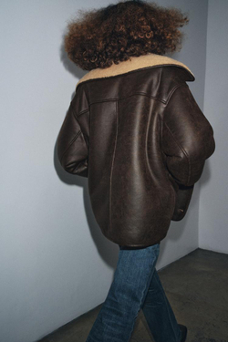 ZARA КУРТКА-ДУБЛЕНКА — ZW COLLECTION, КОРИЧНЕВЫЙ/ЭКРЮ