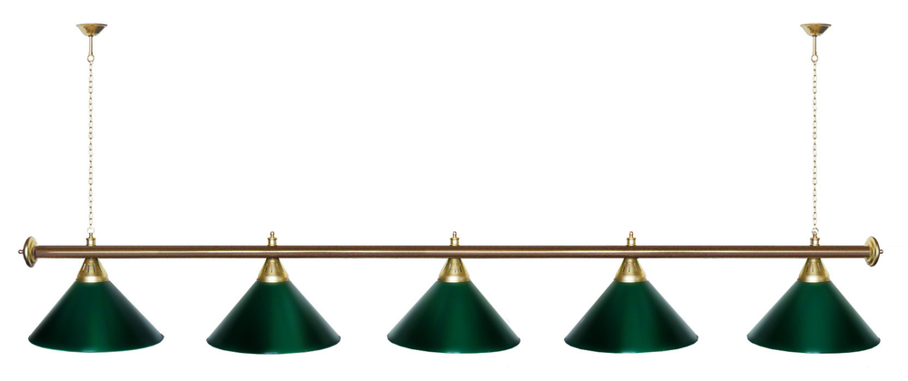 Лампа STARTBILLIARDS 5 пл. (плафоны зеленые,штанга золотая,фурнитура золото)