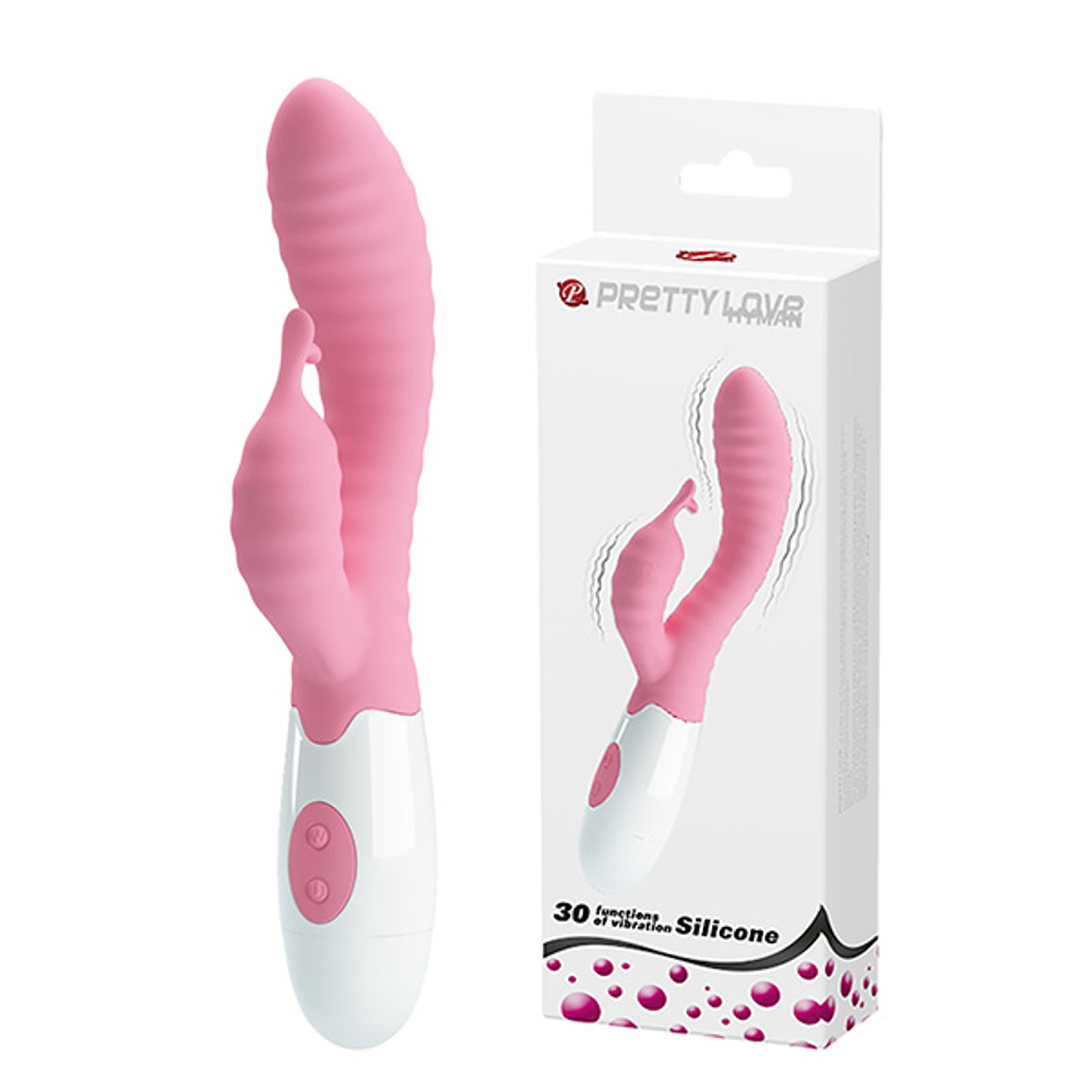 Розовый вибратор-кролик 20см c ребристым рельефом Pretty Love Pete Bunny Vibrator BI-014705-1