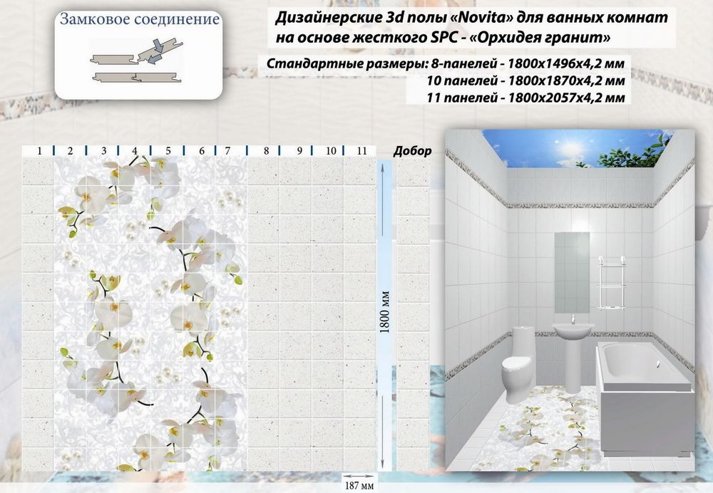 3D полы для ванных комнат Novita &quot;Орхидея гранит&quot;