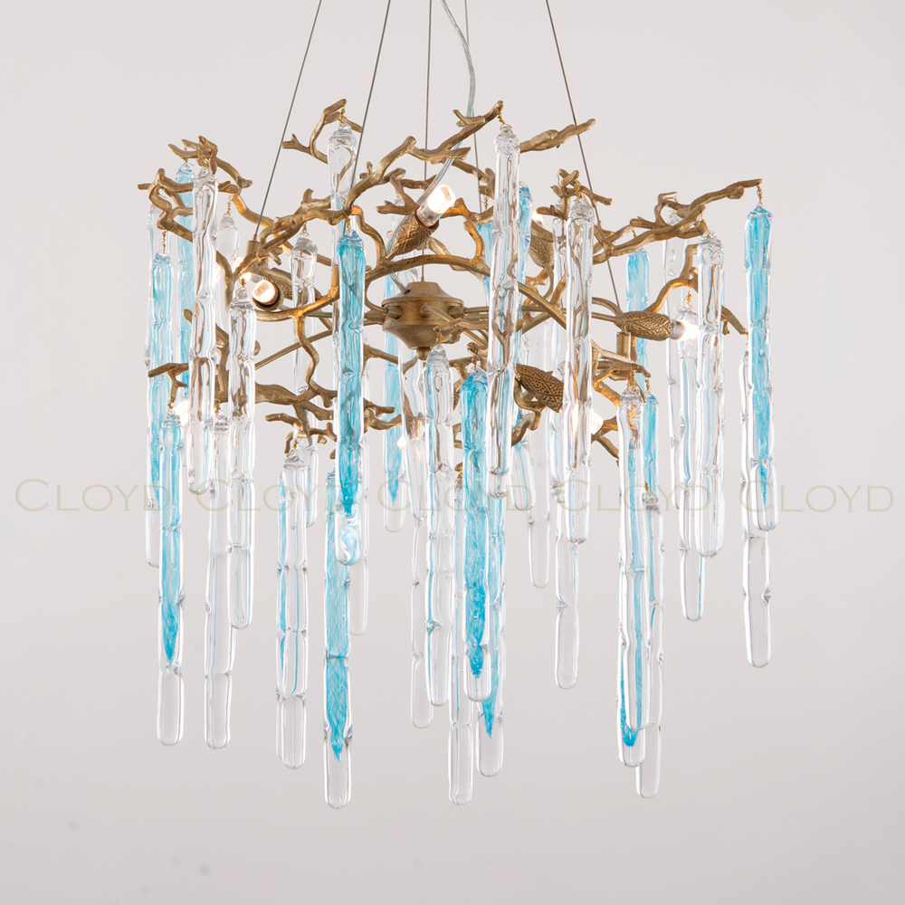 Люстра Cloyd PANGEA C8 / Ø63 см - латунь - голубое стекло (арт.10404)