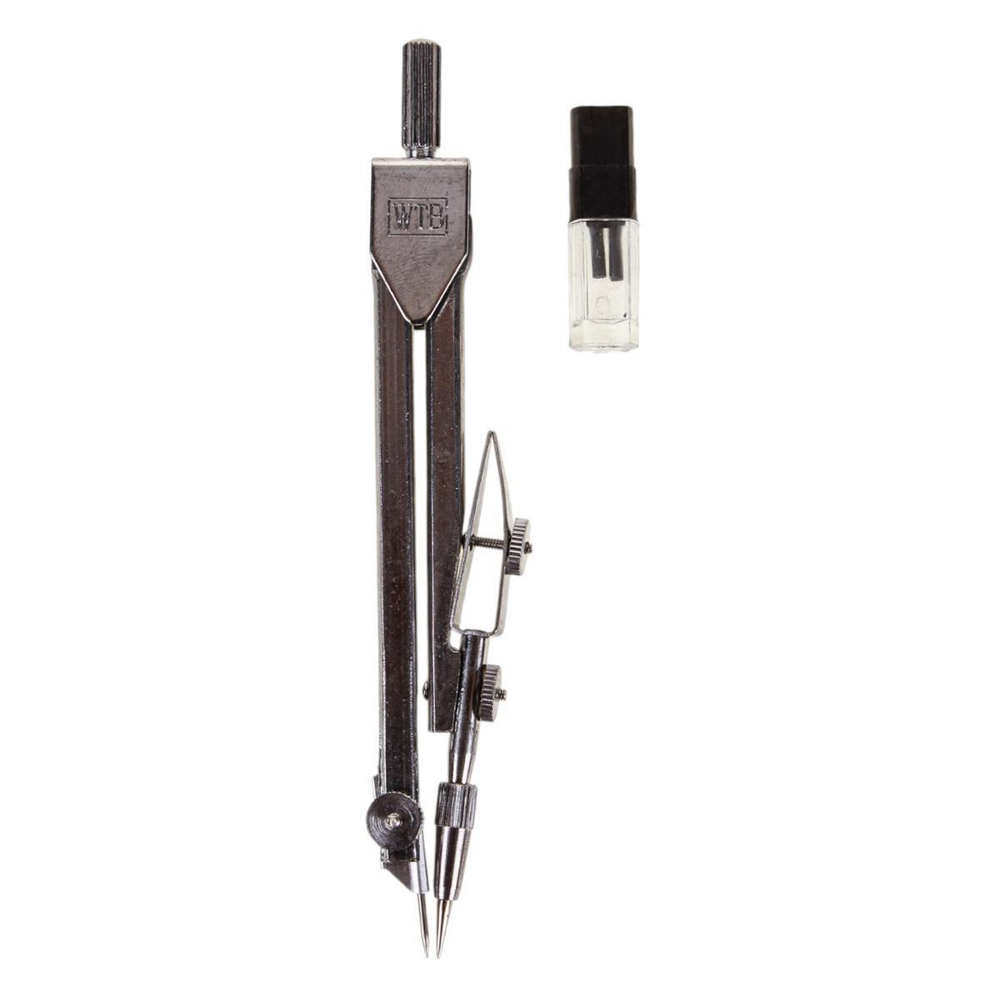 Циркуль металлический с запасными грифелями в пластиковом футляре