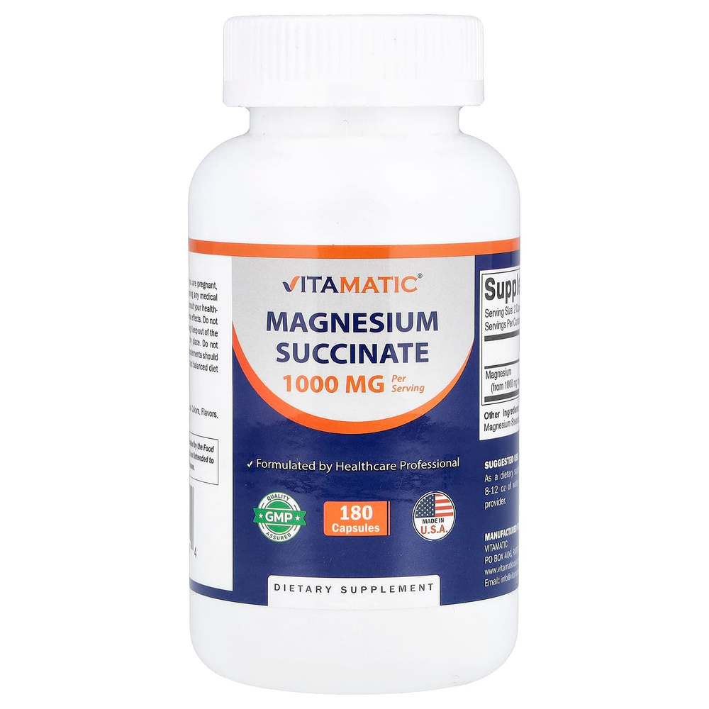 Vitamatic, сукцинат магния, 180 капсул (500 мг в 1 капсуле)