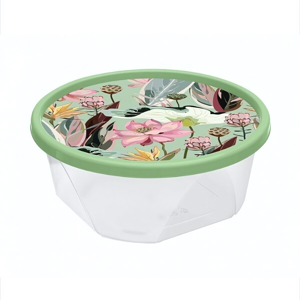 Контейнер для продуктов круглый 0,85л с декором (зеленый)