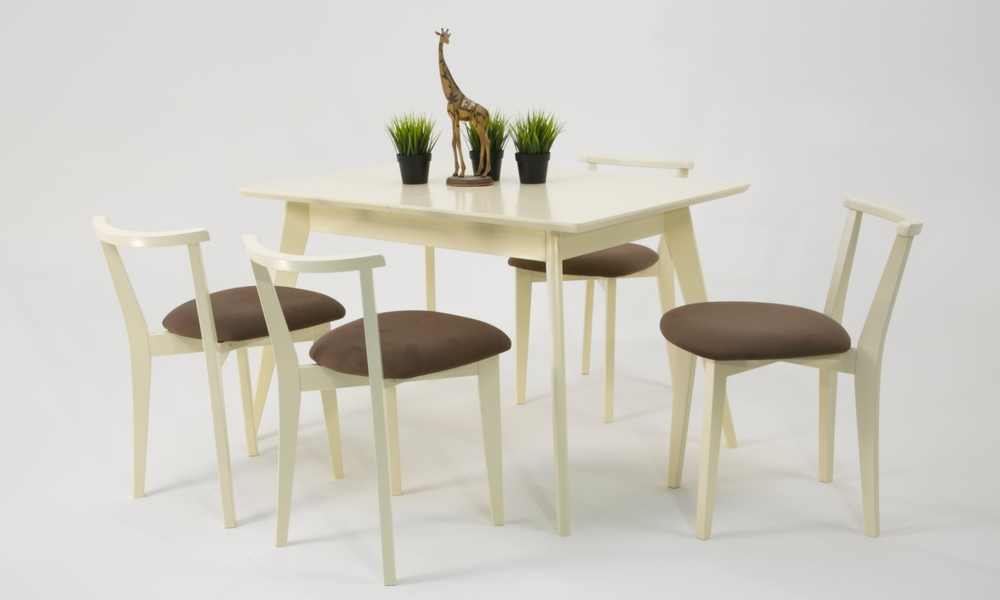 Стол Zip-mebel Сканди 120 слоновая кость со стульями Франк слоновая кость велюр коричневый