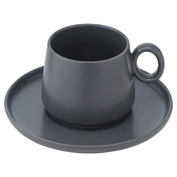 Набор из двух чайных пар темно-серого цвета из коллекции essential, 250 мл