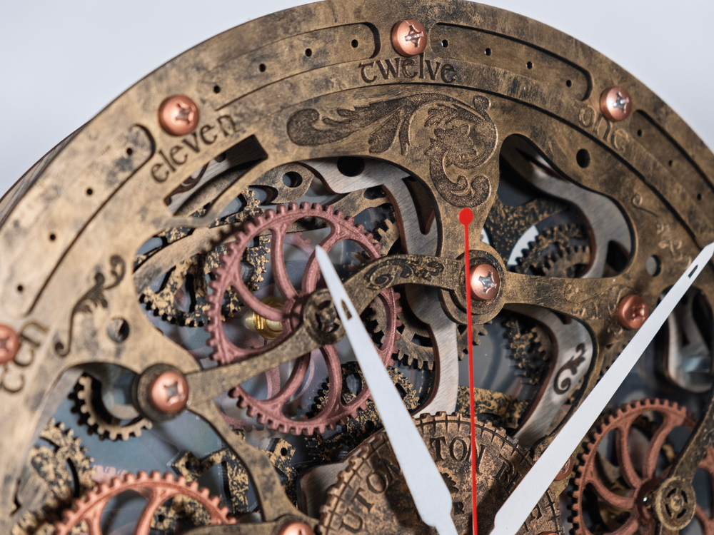 Настенные часы ручной работы Automaton Bite 1682 Старое Золото с шестерёнками — стильный декор для дома офиса студии