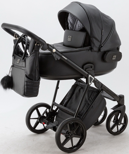 Детская коляска Adamex Porto Deluxe 2 в 1 PO-SA02 (ЧЁРН.КОЖА)