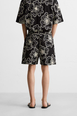 ZARA ШОРТЫ С РЕЛЬЕФНОЙ ВЫШИВКОЙ, ЧЕРНЫЙ