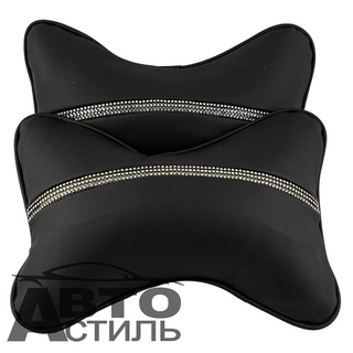 Подушки на подголовник Coolpart - DIAMOND (2шт) - P3010BL-BL - 50 кожзам черный + черный Стразы