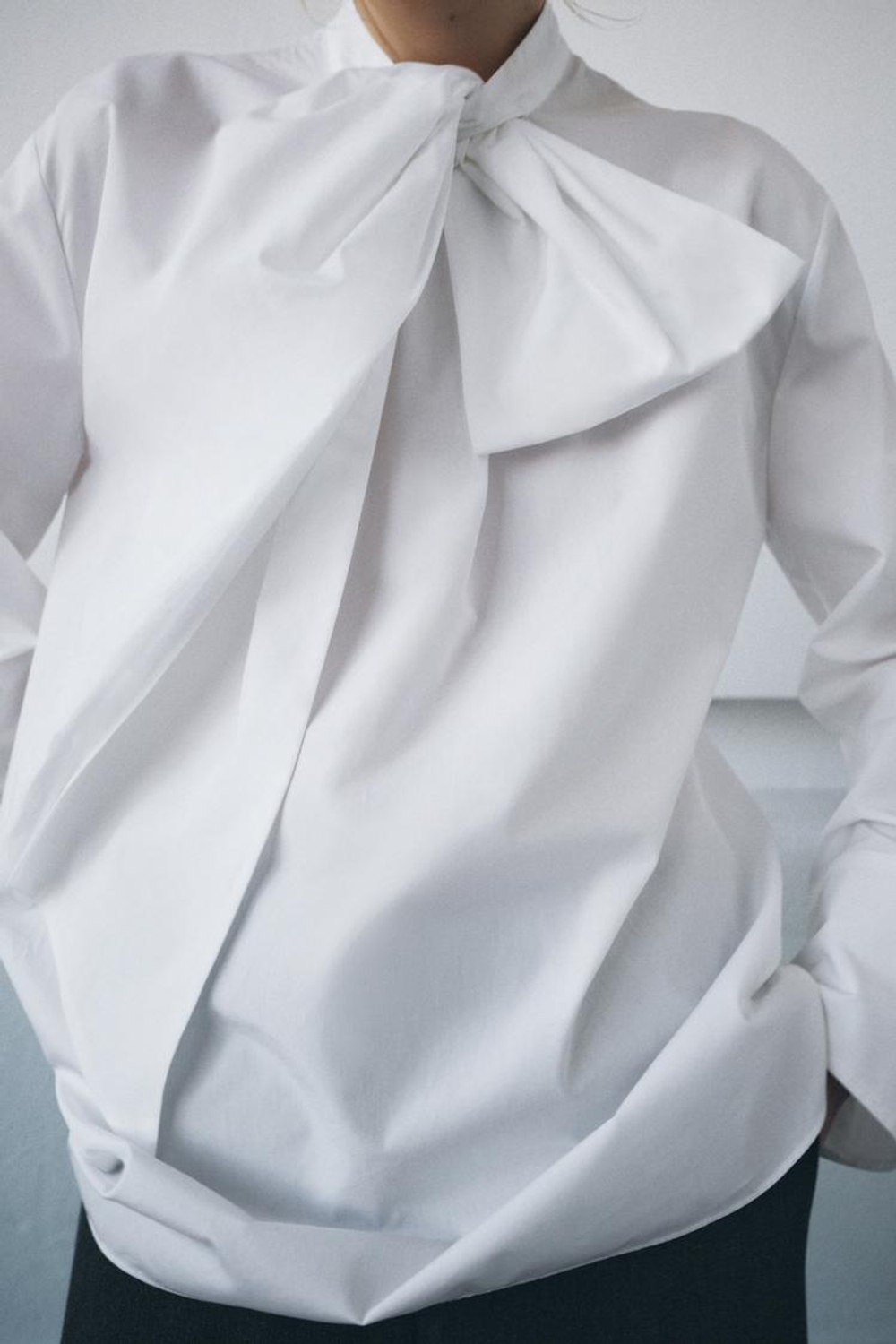 ZARA РУБАШКА ИЗ ПОПЛИНА С ЗАВЯЗКАМИ — ZW COLLECTION, БЕЛЫЙ