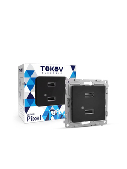 Розетка 2-м USB СП Pixel тип A+A 5В 1х2.1А 2х1.05А механизм карбон TOKOV ELECTRIC TKE-PX-2USB-C14