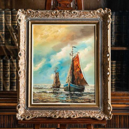 Винтаж: Картина «Парусники в Море»