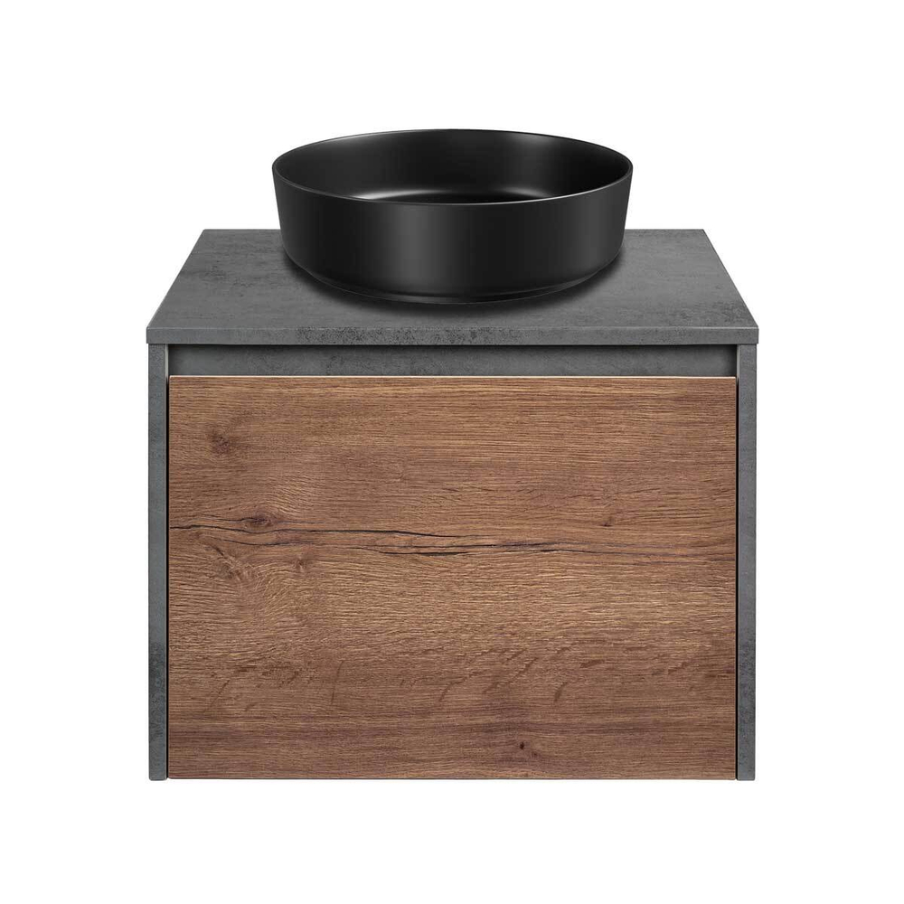База под накладную раковину Mesa 600 подвесная, 1 выкатной/1 скрытый ящик soft close, T.Oak + Beton, , шт