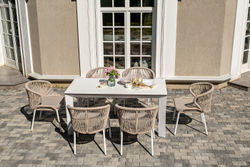 "Венето" обеденная группа на 6 персон со стульями "Милан", каркас белый, роуп бежевый