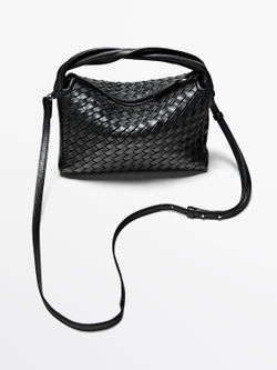 Massimo Dutti Сумка среднего размера из плетеной кожи наппа, черный