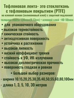 Тефлоновая лента с клеевым слоем (на подложке), длина 1 метр, ширина 40мм, 130мкм (0,13мм)