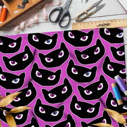 Ткань габардин чёрные коты на розовой ткани