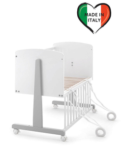 Колыбель Erbesi Ninna и комплект постельного белья Cuoricine Маленькие сердца белый/серый