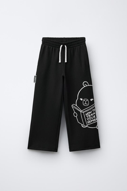 ZARA БРЮКИ WIDE LEG ИЗ МЯГКОЙ ТКАНИ CAPIBARA CAPYFUN ©, ЧЕРНЫЙ