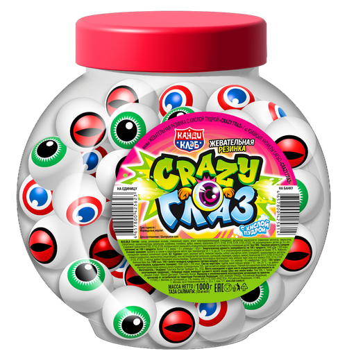 Жевательная резинка с кислой пудрой "Crazy Глаз" 8г*125шт*12банок