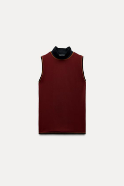 ZARA ТОП С КОНТРАСТНОЙ СТРОЧКОЙ, ГРАНАТОВЫЙ