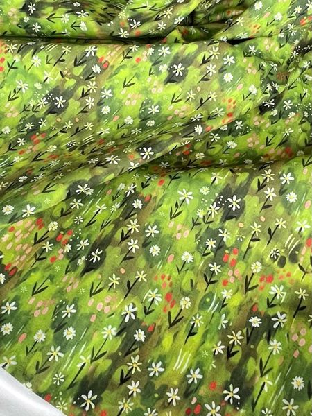 В ПУТИ, ЦВЕТОЧКИ-ЗВЕЗДОЧКИ НА ЗЕЛЕНОМ - 100% хлопок 3