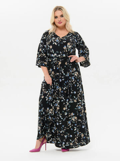 Длинное платье с V-вырезом Бирюзовые цветы