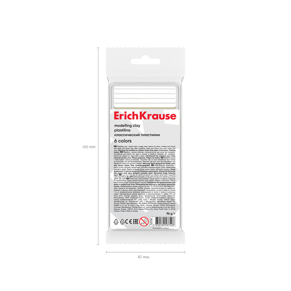 Пластилин 6цв 96гр. Erich Krause light (во флоупаке с европодвесом)