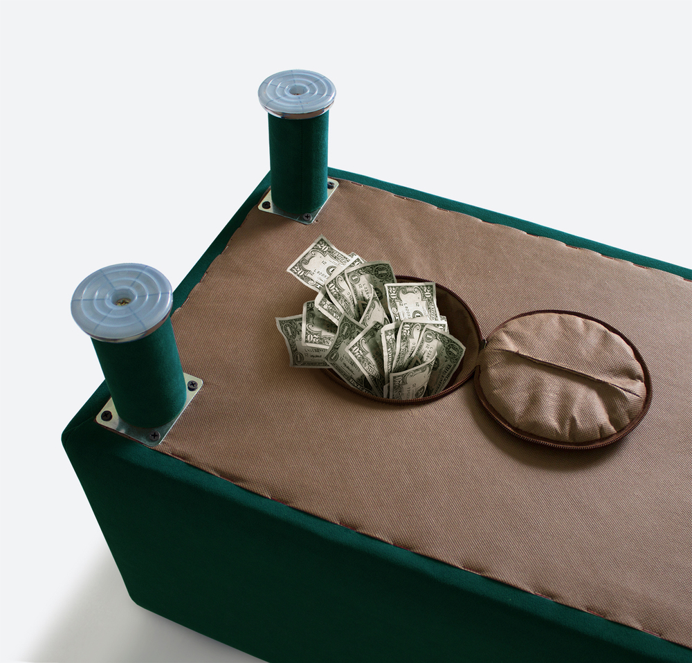 РАСПРОДАНО! Банкетка с отделениями для тайного хранения и боковым карманом, без ящика, велюр Confetti 17 (темно-зеленый)