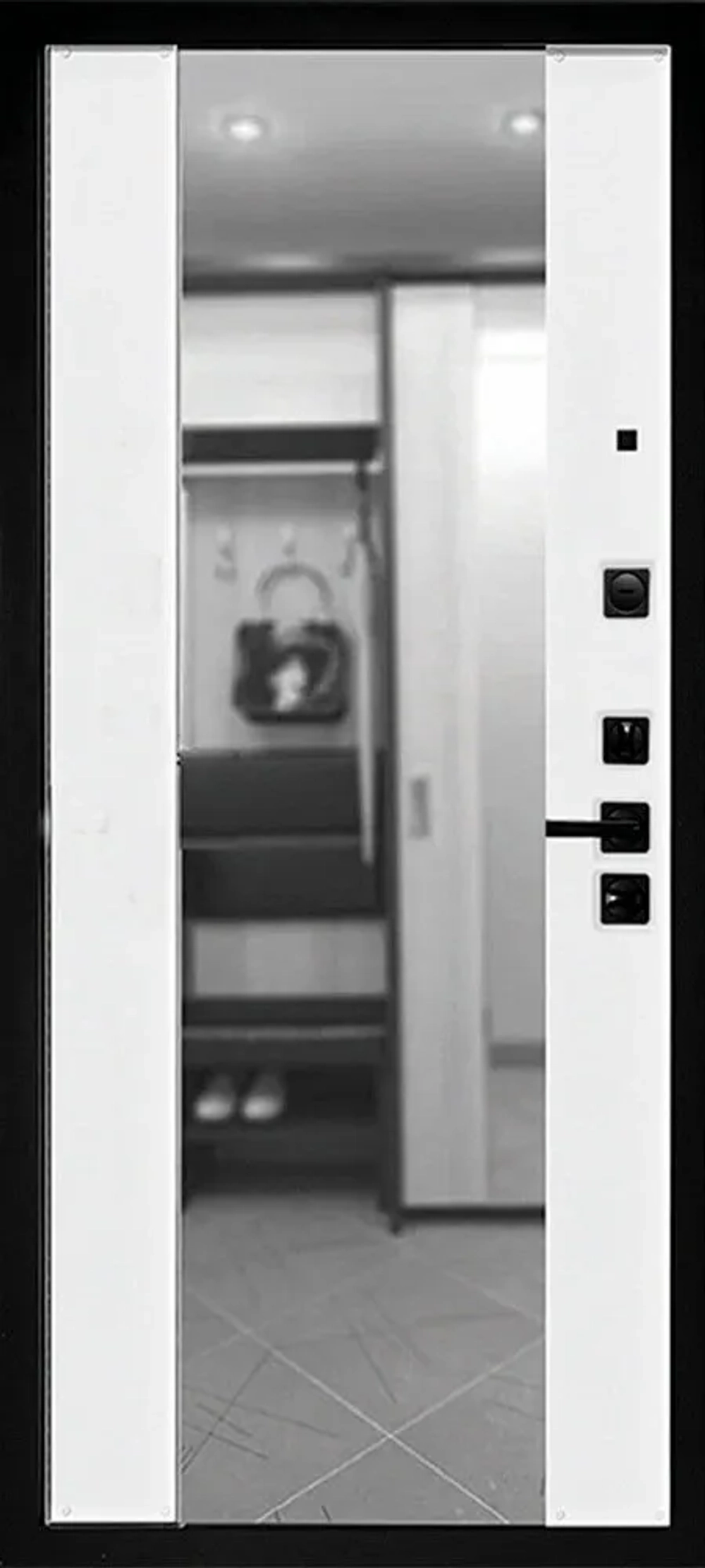 Черная металлическая дверь в квартиру с зеркалом - 1058