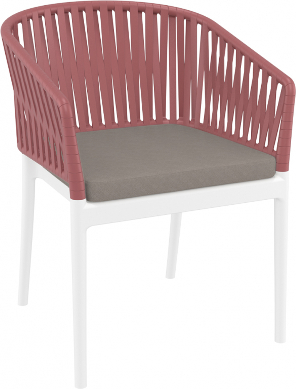 Кресло пластиковое с подушкой Siesta Contract Portofino, белый, марсала, светло-коричневый