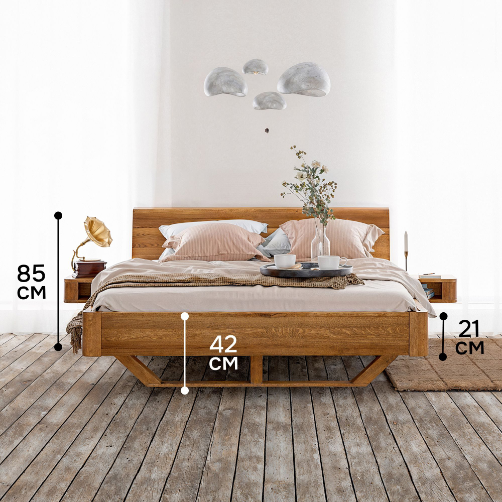 Парящая кровать Калантея 160х200 см из массива дикого дуба
