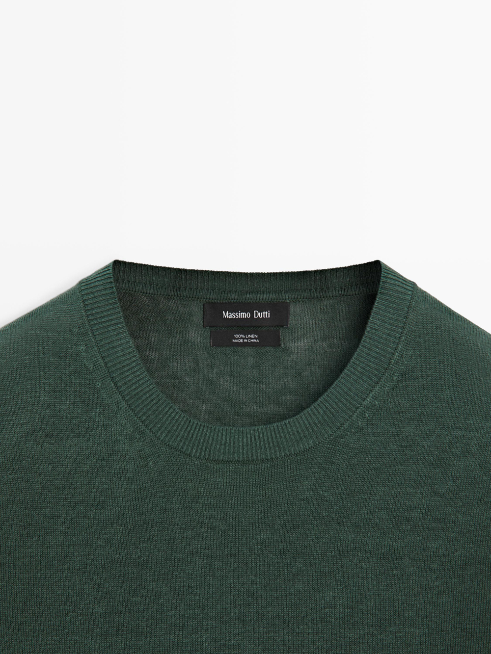 Massimo Dutti Вязаный льняной свитер с круглым вырезом, бутылочный