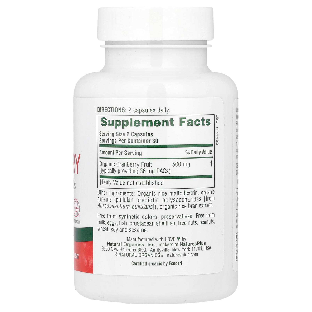 NaturesPlus, Органическая клюква, 60 капсул (250 мг на капсулу)