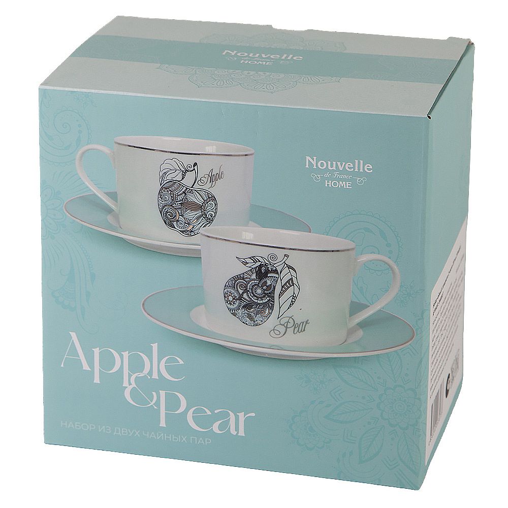 Набор чайный 4пр. " Apple&Pear" (2 персон) v=220мл (фарфор) (подарочная упаковка)