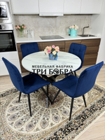 Круглый стеклянный раздвижной стол "Серый мрамор 262" и стулья "ГУЧИ" синий