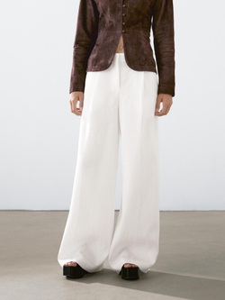 Massimo Dutti Костюмные брюки из 100% льна с защипами, белый