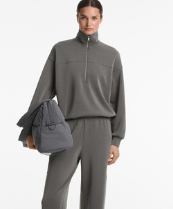 Oysho Толстовка с застежкой-молнией на половину длины с начесом из модала, антрацитовый