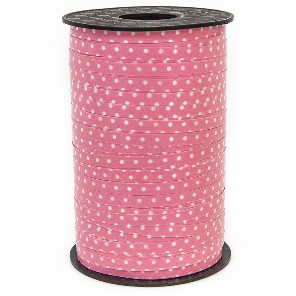 Лента (0,5 см*250 м) Белые точки, Розовый, 1 шт.