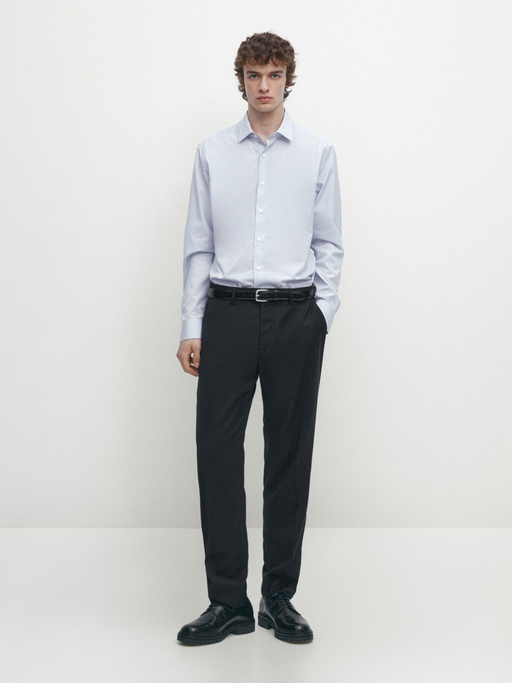 Massimo Dutti Рубашка облегающего кроя из 100% хлопка в полоску, голубой