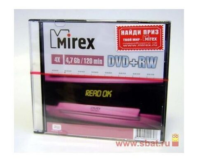 Перезаписываемый диск DVD-RW Mirex 4,7Gb 4x, slim box, упаковка 2 шт.