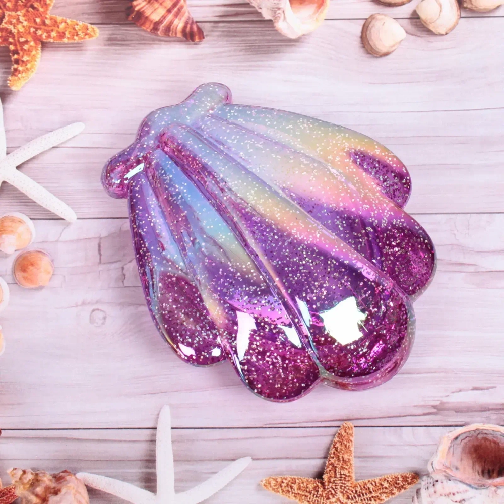 Расческа массажная компактная «Beauty Home», ракушка сиреневая с блестками, в коробке, 10*8.5см