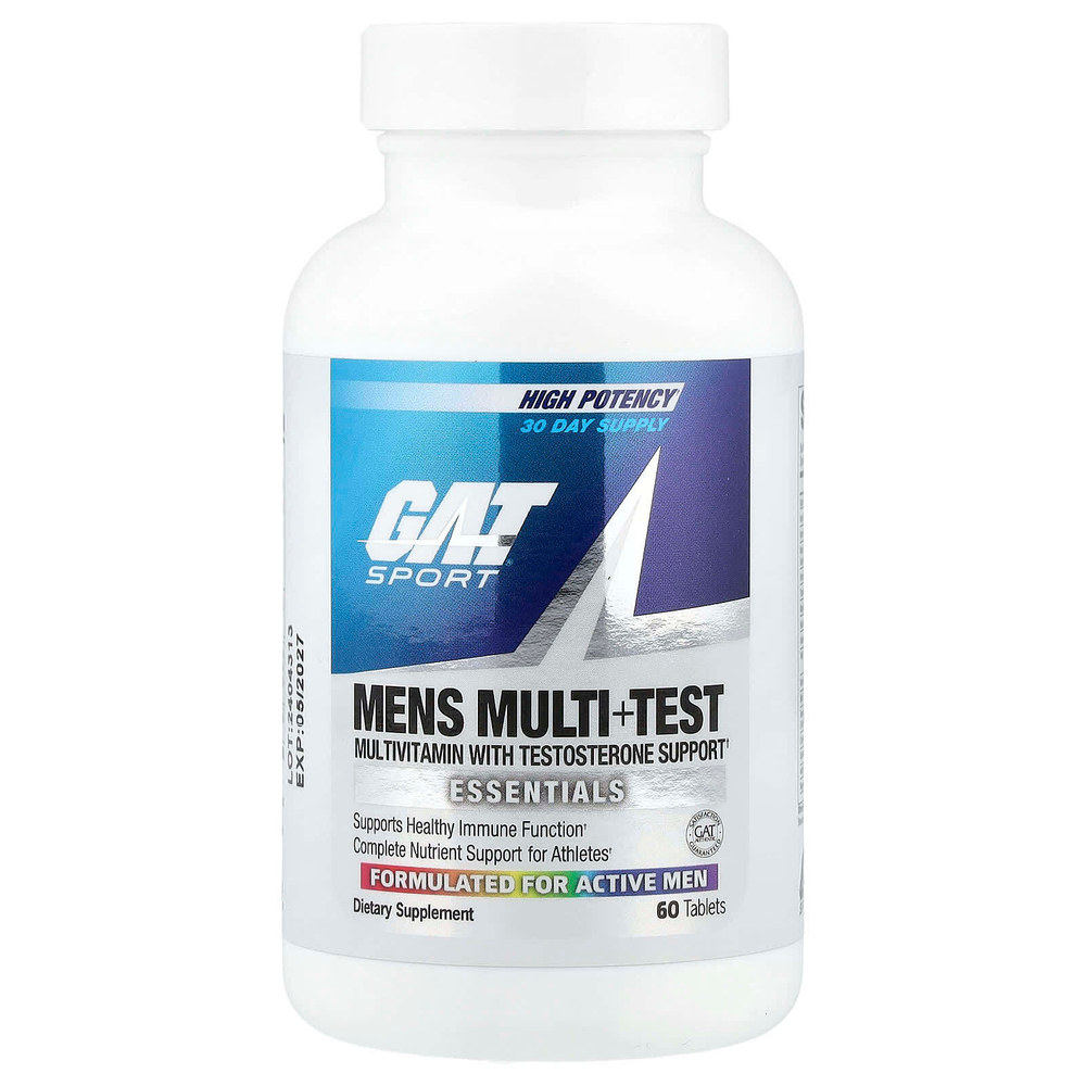 GAT, Mens Multi + Test, мультивитамины с тестостероном для мужчин, высокая эффективность, 60 таблеток