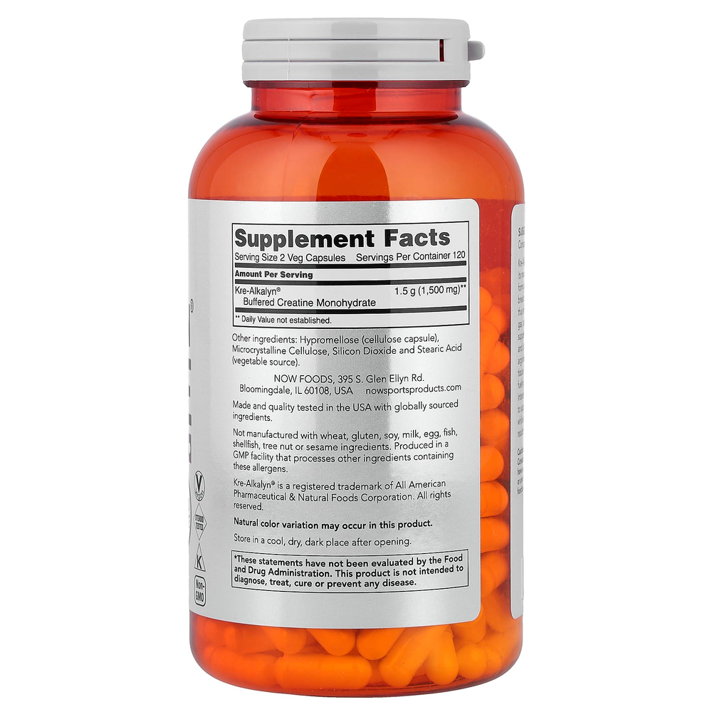NOW Foods, Sports, креатин Kre-Alkalyn®, 240 растительных капсул (0,75 г в 1 капсуле)