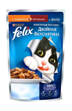 Влажный корм Felix Двойная вкуснятина для кошек, индейка печень в желе, 85 г