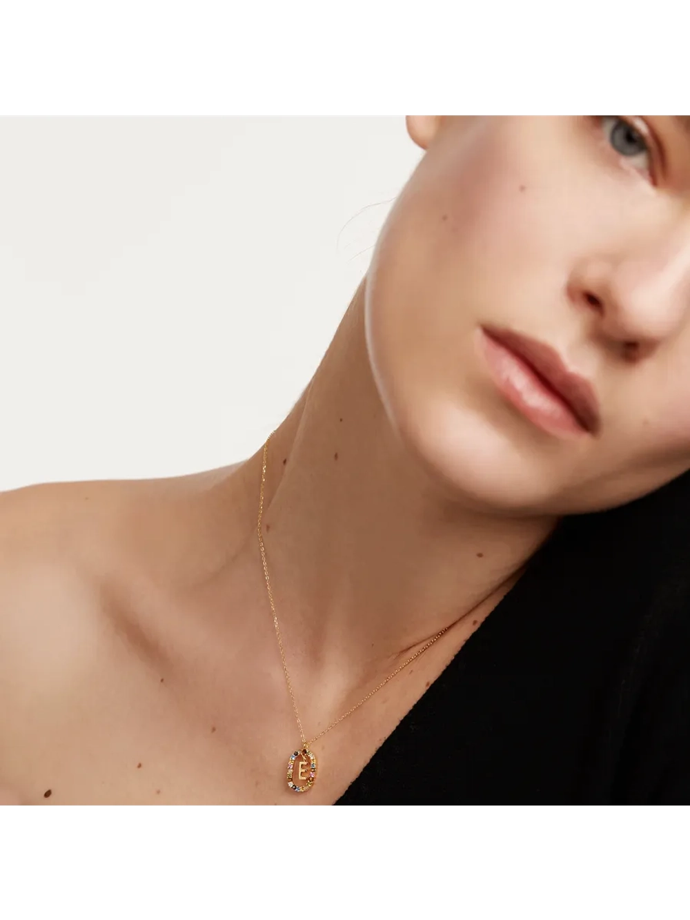 Колье Буква E серебро 925 пробы покрытое золотом